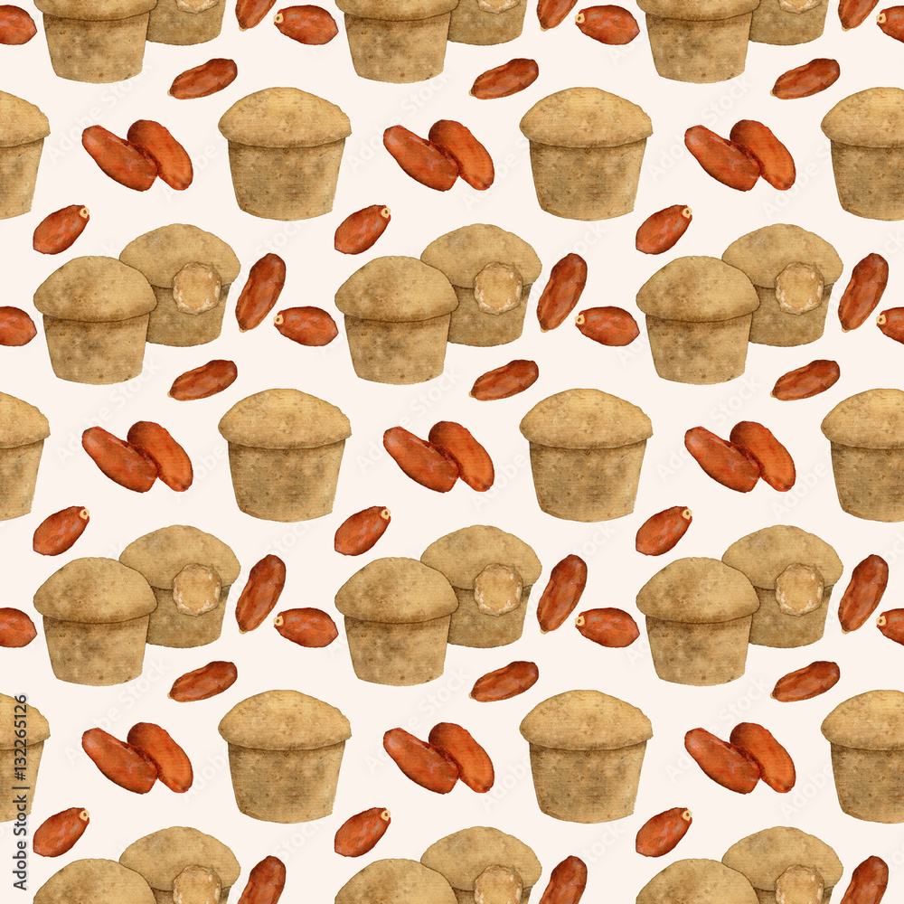 Dried dates and cupcakes watecolor illustration Dried dates and cupcakes watecolor illustration