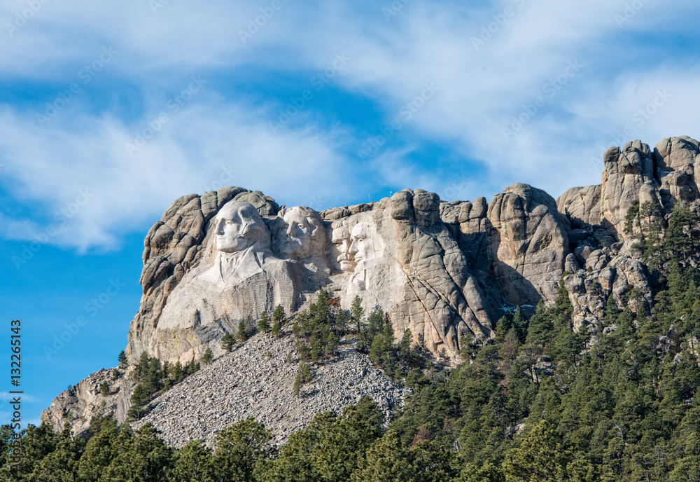 Mount Rushmore National Memorial with blue sky