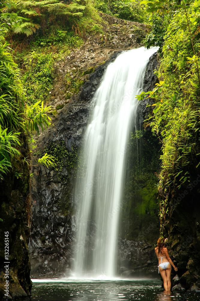 Fototapeta premium Wainibau Waterfall at the end of Lavena Coastal Walk on Taveuni