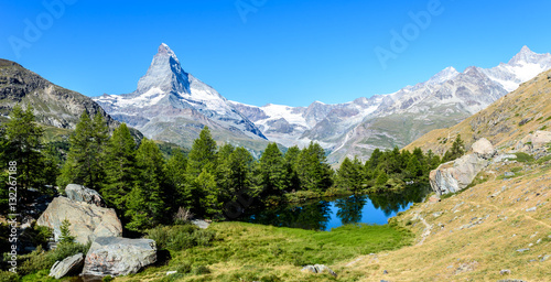Grindjisee - beautiful lake with reflection of Matterhorn at Zermatt, Switzerland