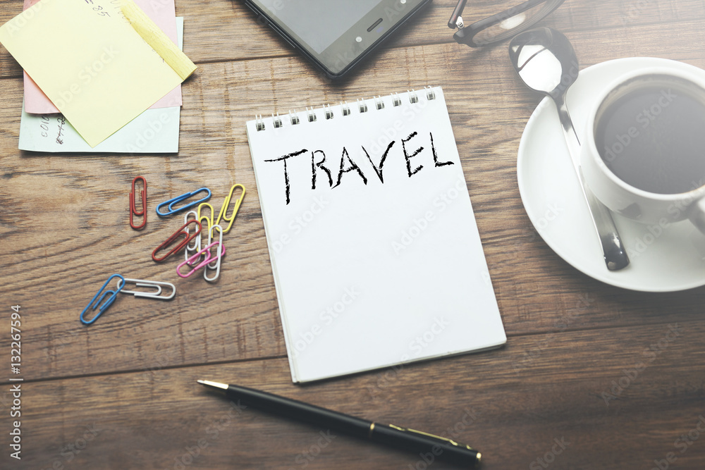travel word on notebook travel word on notebook