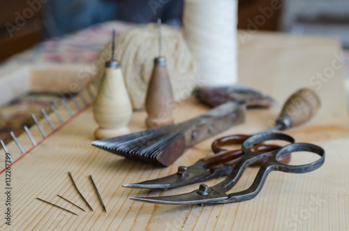 Rug restoration, knitting tools