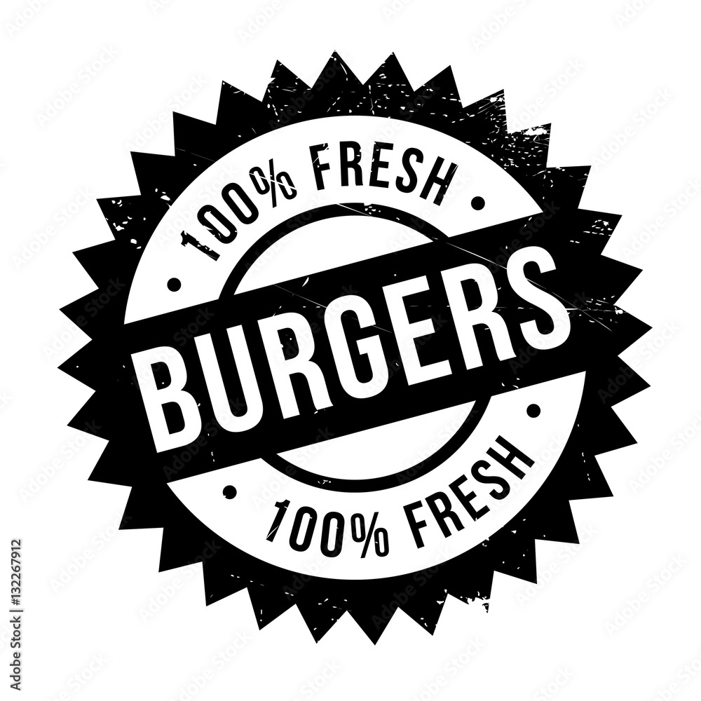 Burgers stamp. Grunge design with dust scratches. Effects can be easily removed for a clean, crisp look. Color is easily changed.