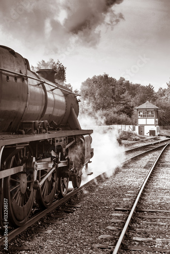 Vintage steam engine on British railway