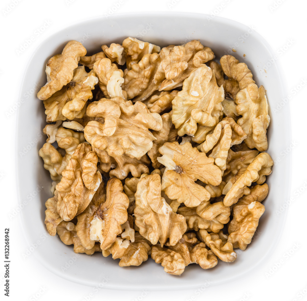 Portion of Walnut kernels isolated on white Portion of Walnut kernels isolated on white