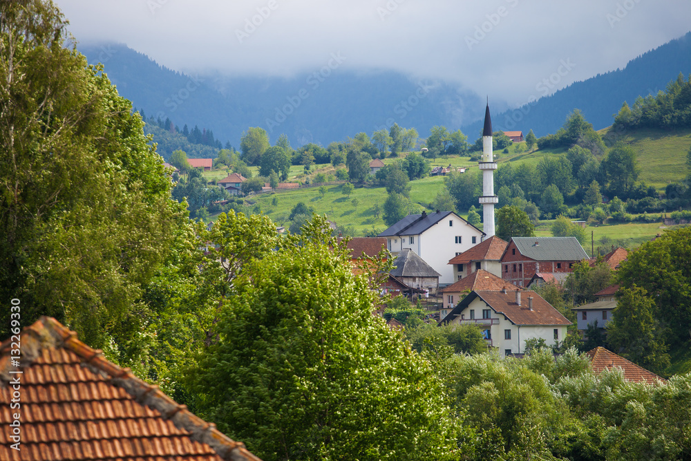 Plav town in Prokletije Mountains. Beautiful mosque are located in the center of town