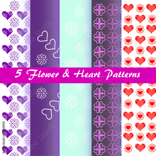 Set of 5 flower & Heart Patterns