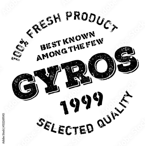 Gyros stamp. Grunge design with dust scratches. Effects can be easily removed for a clean, crisp look. Color is easily changed.