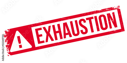 Exhaustion rubber stamp. Grunge design with dust scratches. Effects can be easily removed for a clean, crisp look. Color is easily changed.