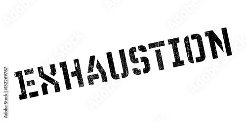 Exhaustion rubber stamp. Grunge design with dust scratches. Effects can be easily removed for a clean, crisp look. Color is easily changed.