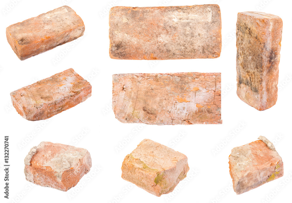 Brick red clay isolated on white background. Set