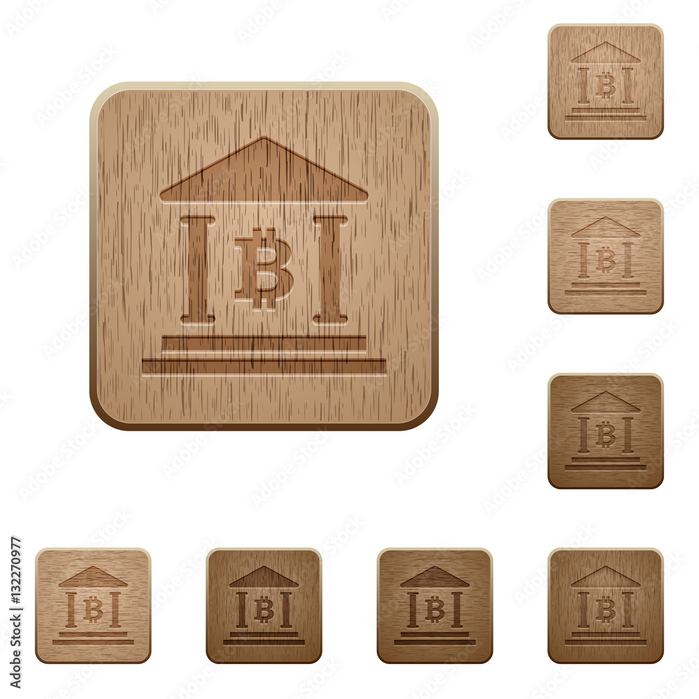Bitcoin bank office wooden buttons