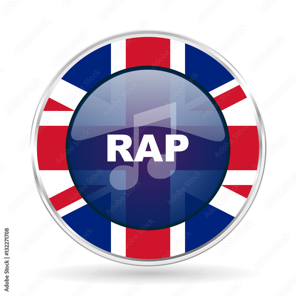 rap music british design icon - round silver metallic border button with Great Britain flag rap music british design icon - round silver metallic border button with Great Britain flag