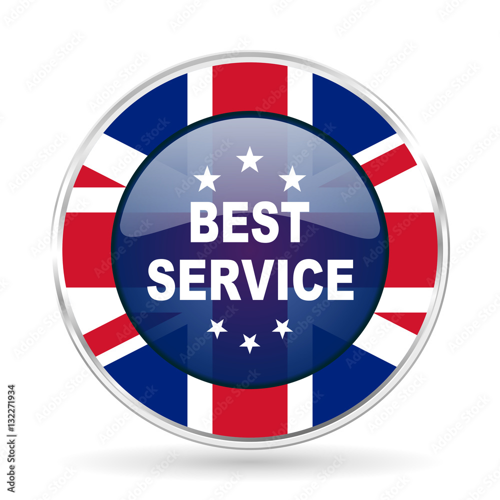 best service british design icon - round silver metallic border button with Great Britain flag best service british design icon - round silver metallic border button with Great Britain flag