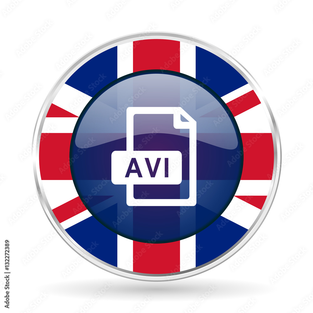 avi file british design icon - round silver metallic border button with Great Britain flag. avi file british design icon - round silver metallic border button with Great Britain flag.