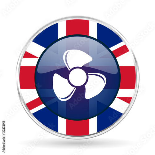 fan british design icon - round silver metallic border button with Great Britain flag