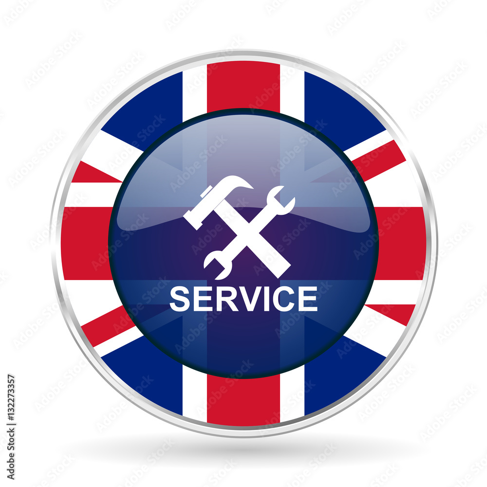 service british design icon - round silver metallic border button with Great Britain flag service british design icon - round silver metallic border button with Great Britain flag