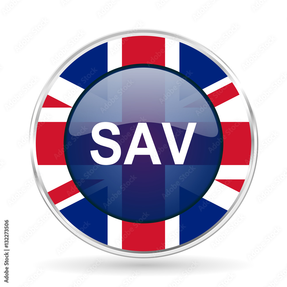 sav british design icon - round silver metallic border button with Great Britain flag sav british design icon - round silver metallic border button with Great Britain flag