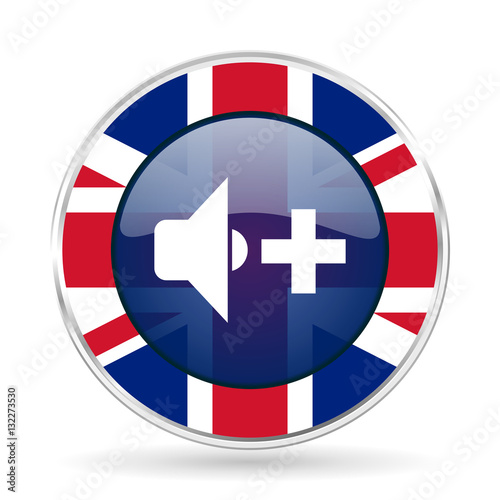 Free Download speaker volume british design icon - round silver metallic border button with Great Britain flag - GFXLoad