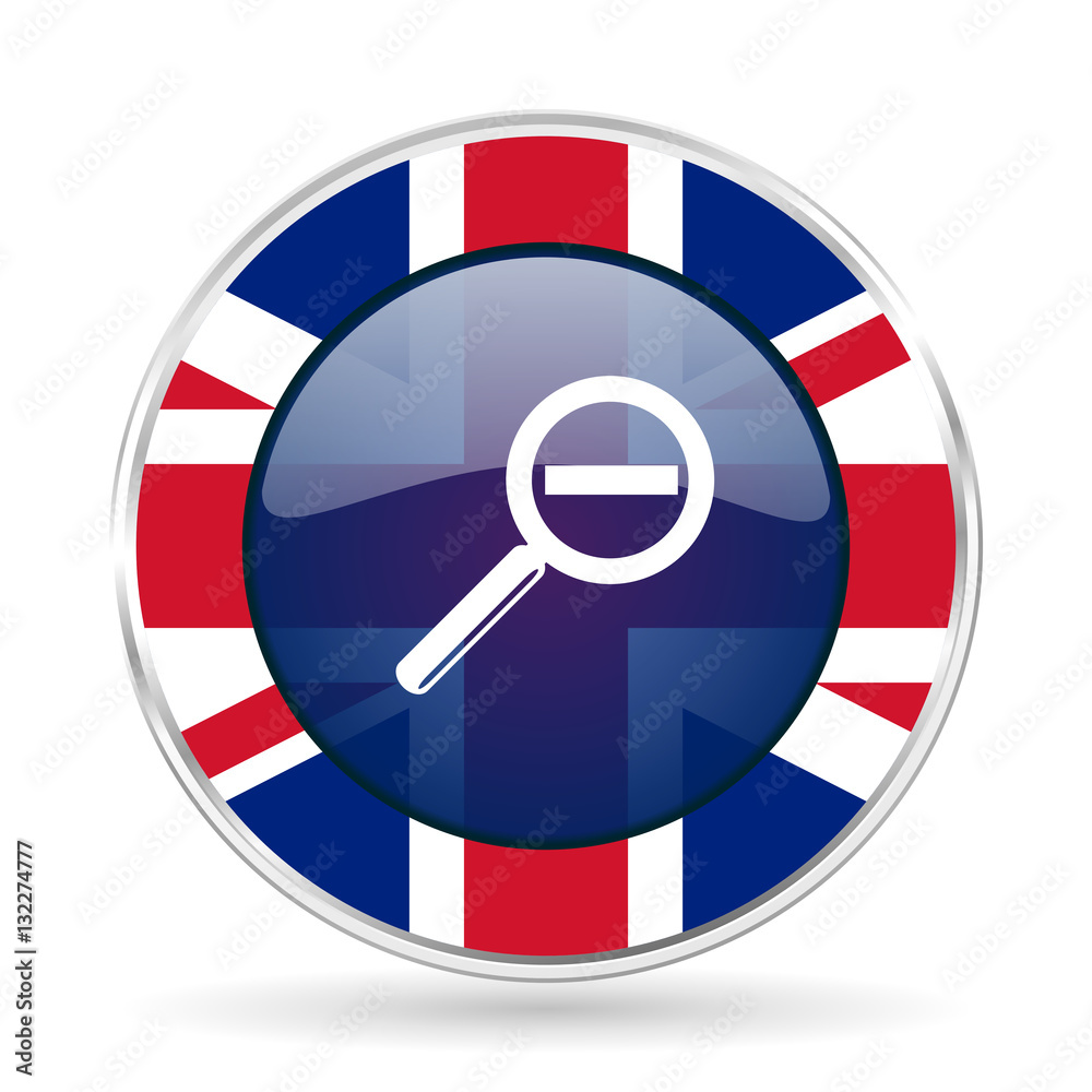 lens british design icon - round silver metallic border button with Great Britain flag lens british design icon - round silver metallic border button with Great Britain flag