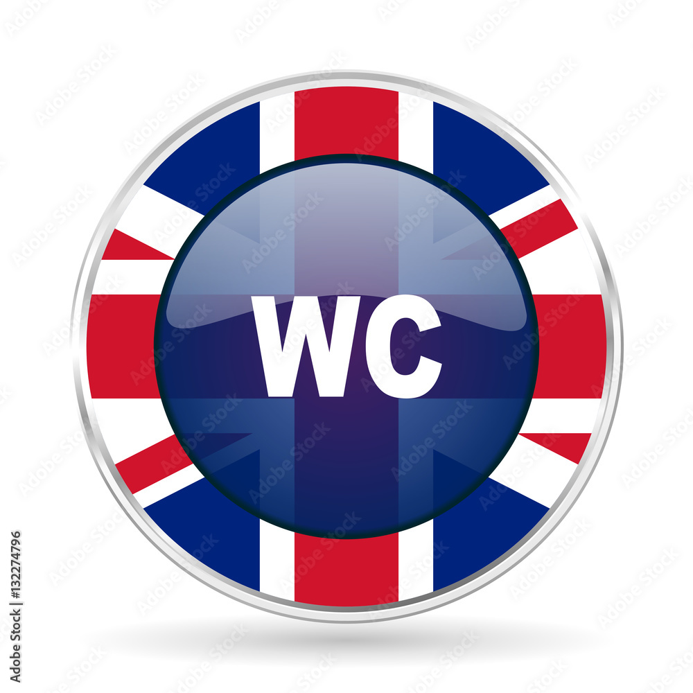 toilet british design icon - round silver metallic border button with Great Britain flag toilet british design icon - round silver metallic border button with Great Britain flag