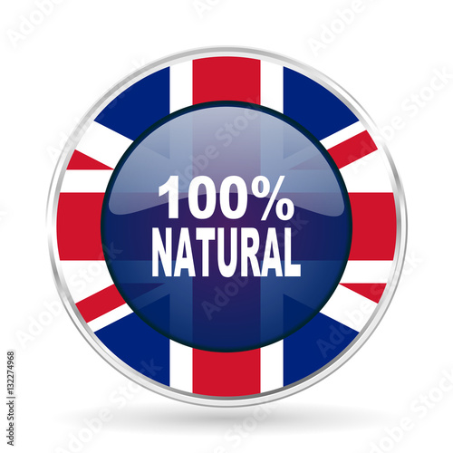 natural british design icon - round silver metallic border button with Great Britain flag