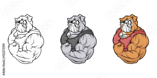 Bulldog, isolated on white background, colour and black white illustration, suitable as logo or team mascot