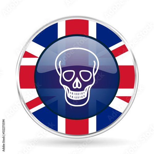 Fototapeta Naklejka Na Ścianę i Meble -  skull british design icon - round silver metallic border button with Great Britain flag