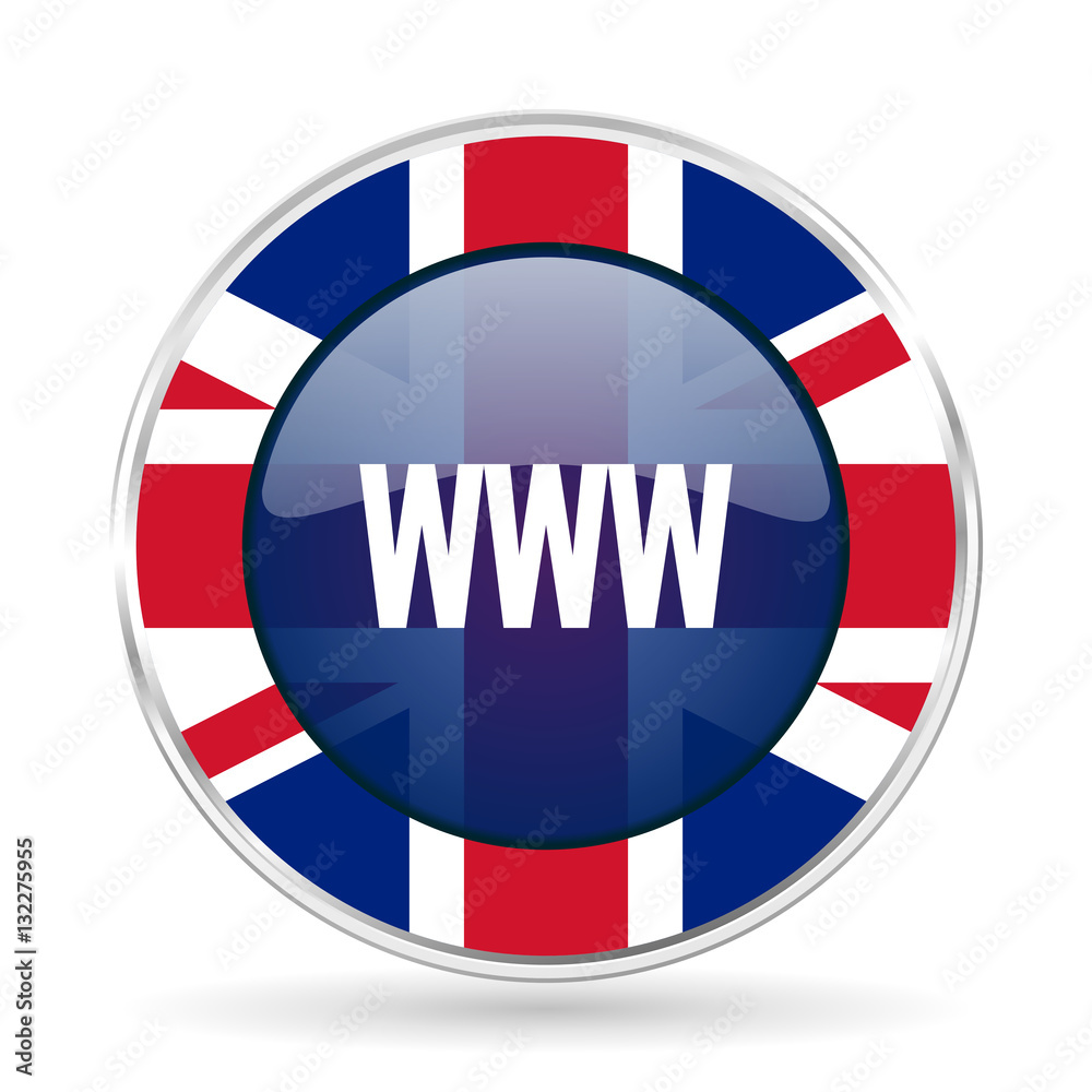 www british design icon - round silver metallic border button with Great Britain flag www british design icon - round silver metallic border button with Great Britain flag