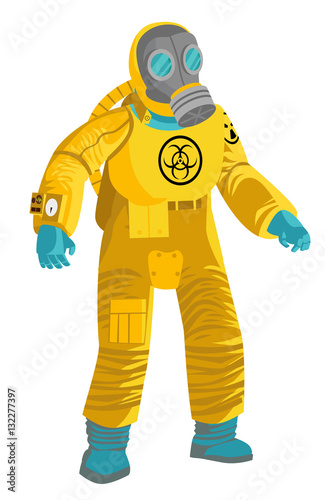 man in biozahard yellow radiation suit