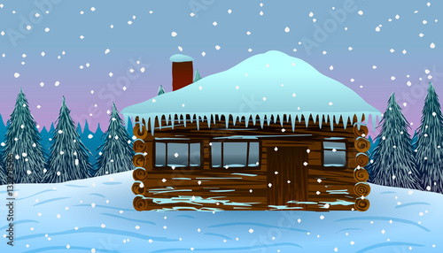 Vector illustration. House in the snow