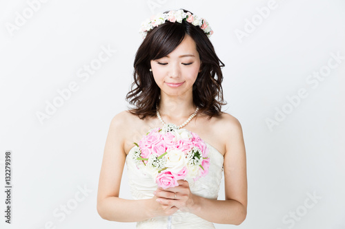 attractive asian woman wedding image on white background