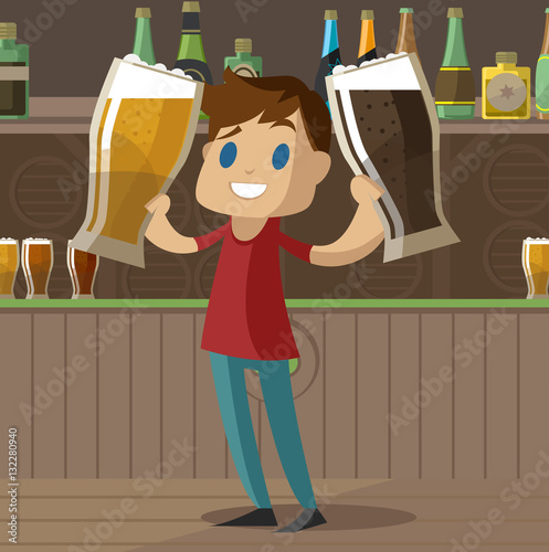 man with beers stout and amber