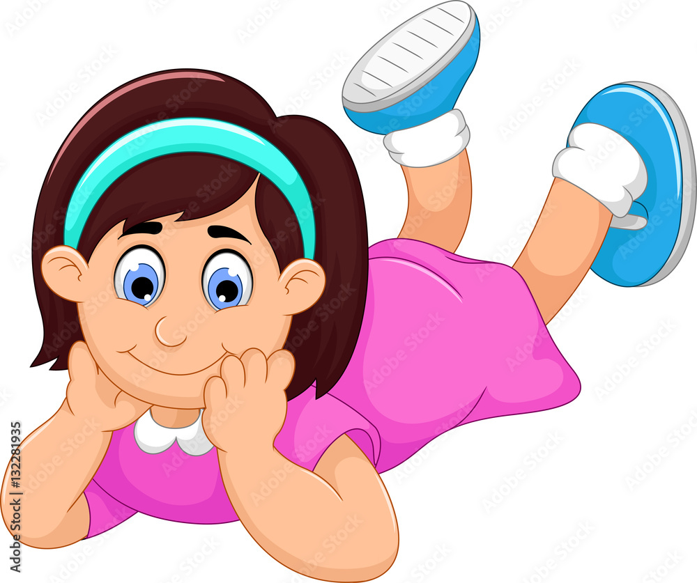 cute little girl cartoon prone Stock Vector | Adobe Stock