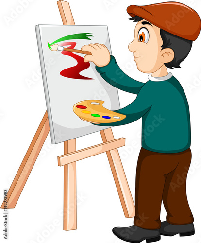 cute artist painter was painting