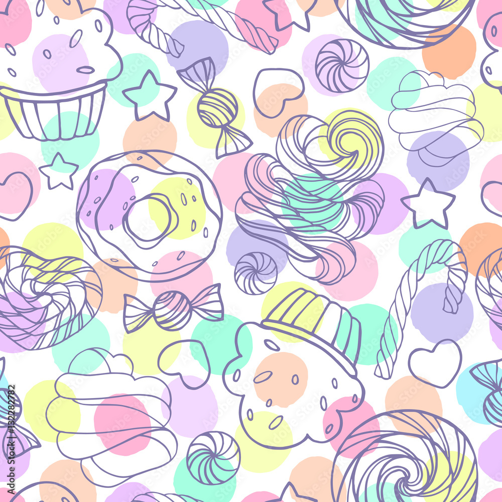 Seamless pattern with candy, donuts and lollipops. Seamless pattern with candy, donuts and lollipops.