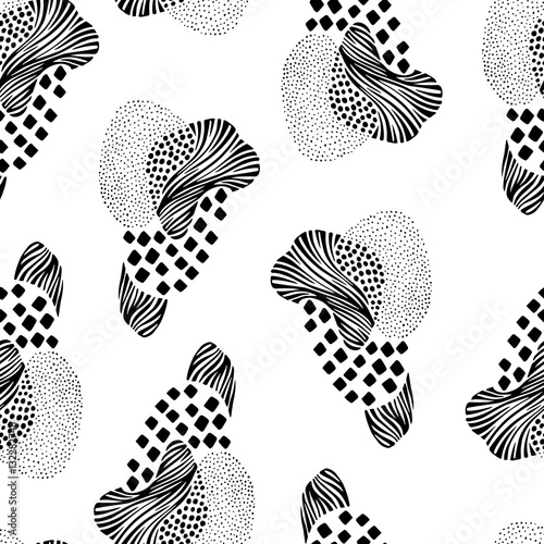 Creative abstract seamless pattern with hand drawn textures.