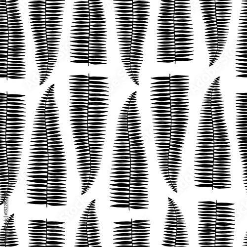 Seamless pattern with fern leaves. Black and white background.