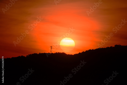 Beautiful big sunset over the mountains.