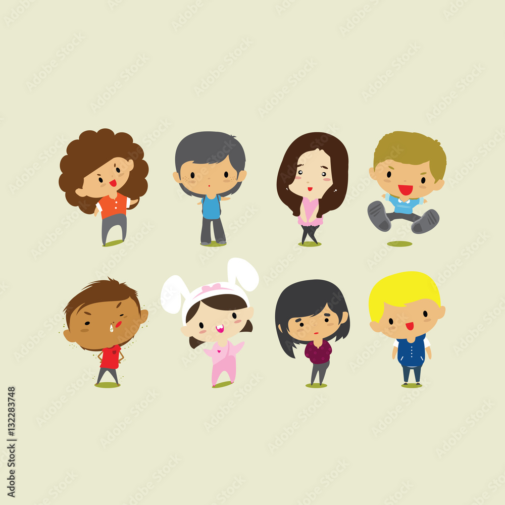 Cute cartoon boys and girls. Vector clip art illustration Cute cartoon boys and girls. Vector clip art illustration