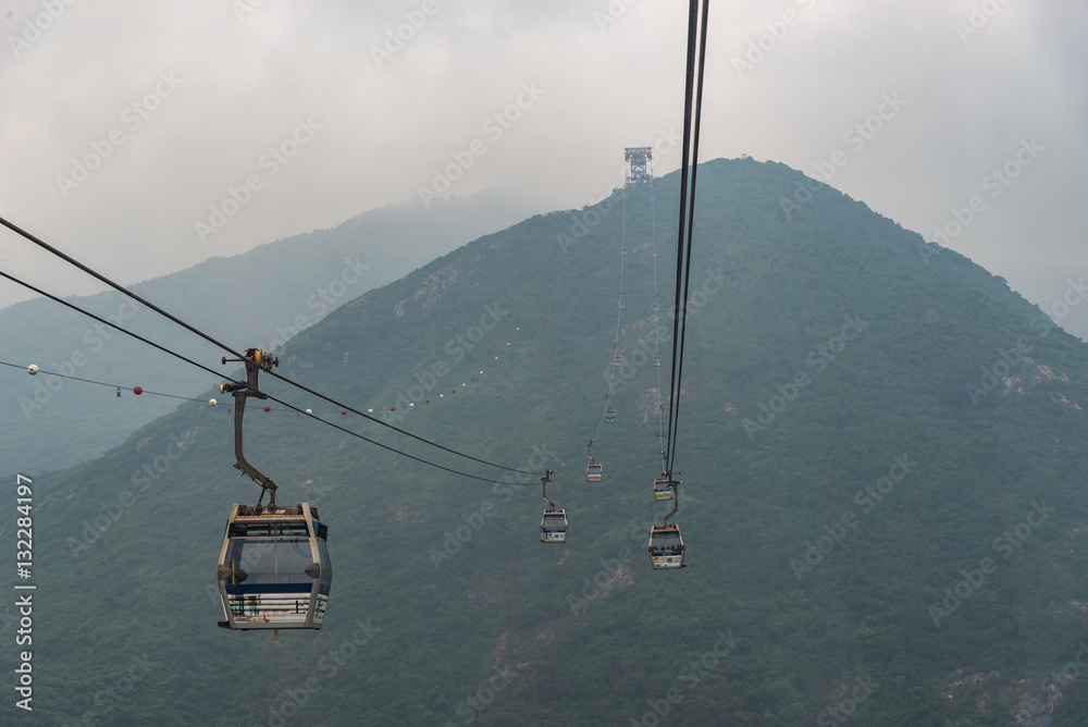 Ngong Ping 360 cable car on Lantau Island, Hong Kong. Cable car