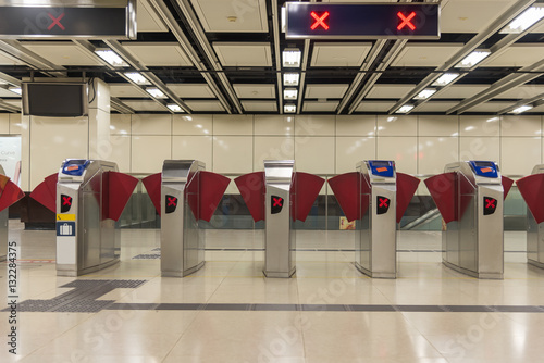 Empty closed turnstiles in the metro station, Entrance to subway