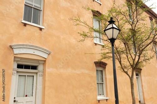 street scene with lamp and tree in residential area