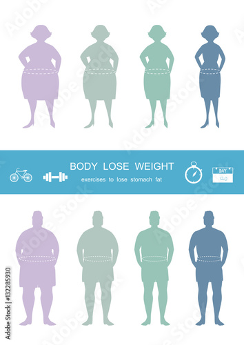 Silhouettes of man and women losing weight,infograpnics,lose weight,Vector illustrations