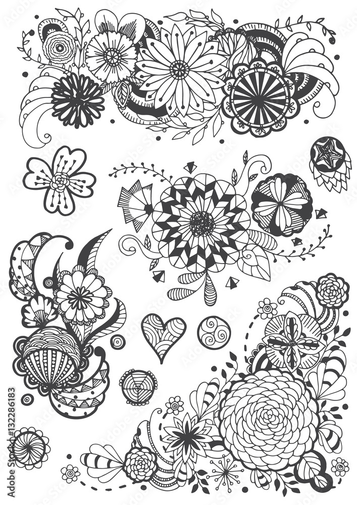 vector set of hand drawing doodle flower, Zentangle art designs vector set of hand drawing doodle flower, Zentangle art designs