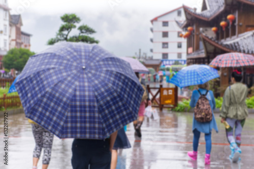 people with umbrella walking in the falling rain