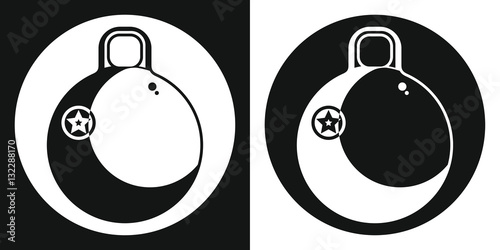 Fitball icon. Silhouette fitness ball on a black and white background. Sports Equipment. Vector Illustration.