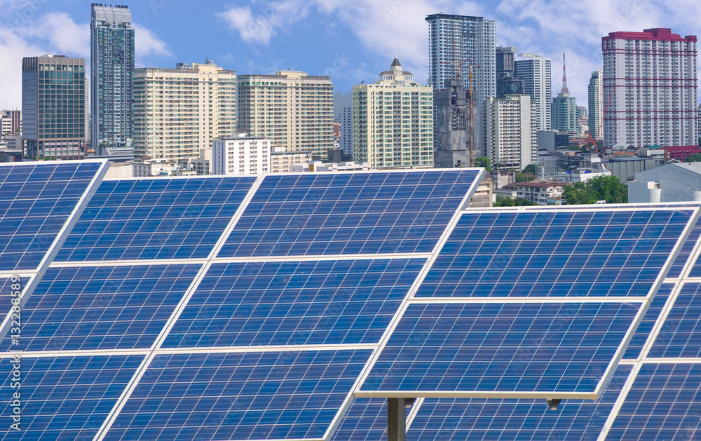 Power plant using renewable solar energy with blue sky Power plant using renewable solar energy with blue sky