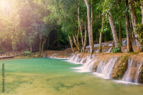 Waterfall in rain forest  Tad Sae Waterfalls at Luang prabang  L