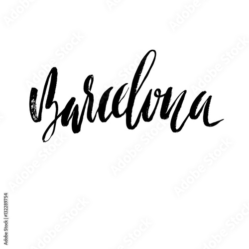 Hand lettering Barcelona. Barcelona, Spain, city typography. Modern dry brush calligraphy.